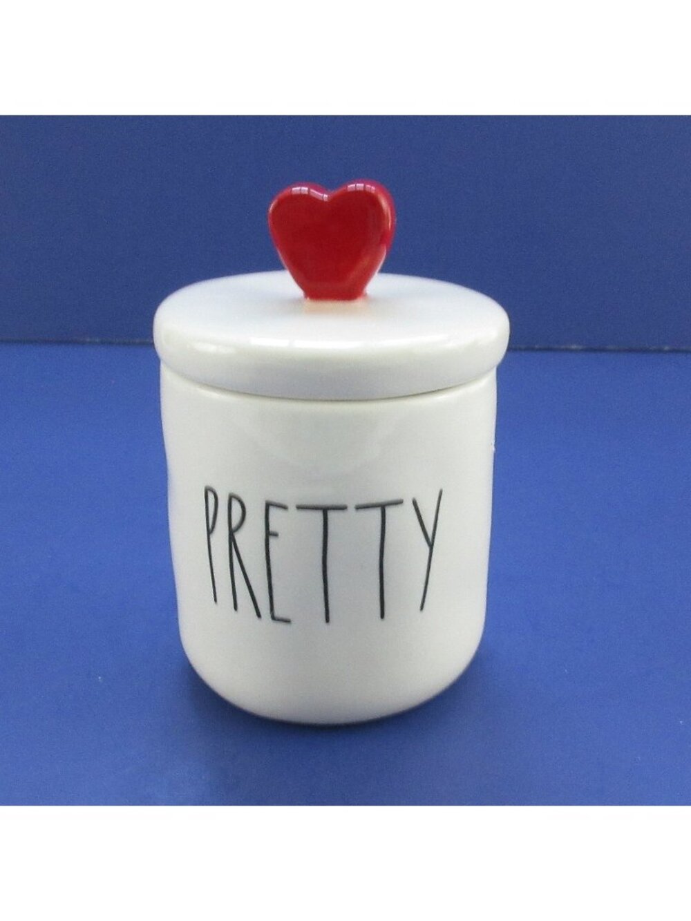 Rae Dunn Artisan Colectioln Small Ceramic Canister Jar w/ Lid "Pretty" w/ Heart